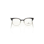 Frankie Morello Black Acetate Women Frame, Italian-made, Clubmaster model with geometric pattern, perfect blend of elegance and chic fashion.