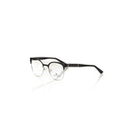 Frankie Morello Black Acetate Women Frame, Clubmaster model with geometric pattern, elegant and chic eyewear for fashion-forward women.