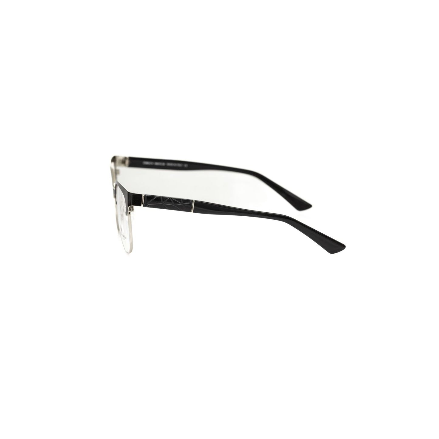 Side view of Frankie Morello Black Acetate Women Frame showcasing geometric temple design, perfect for fashion-forward elegance.