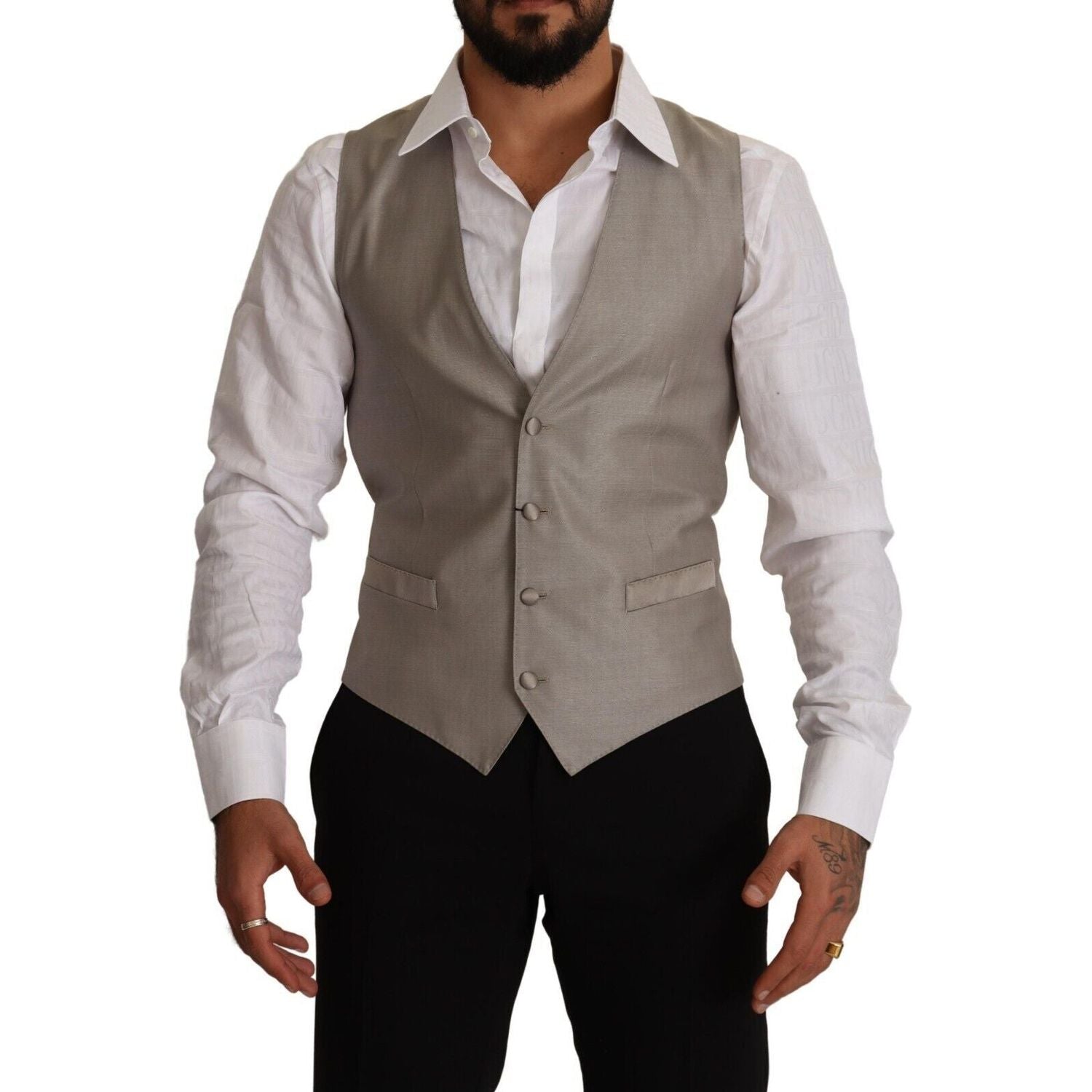 Dolce & Gabbana Beige Wool Single Breasted Waistcoat Vest