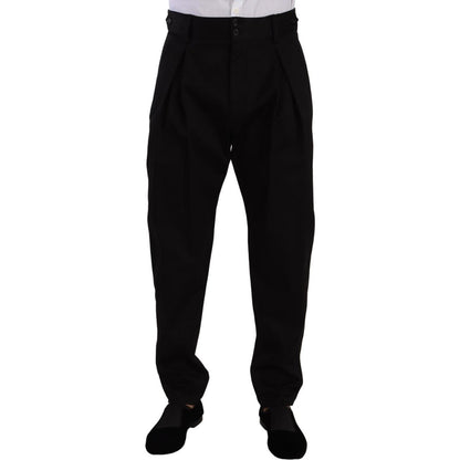 Dolce & Gabbana Black Cotton High Waist Men Trouser Dress Pants