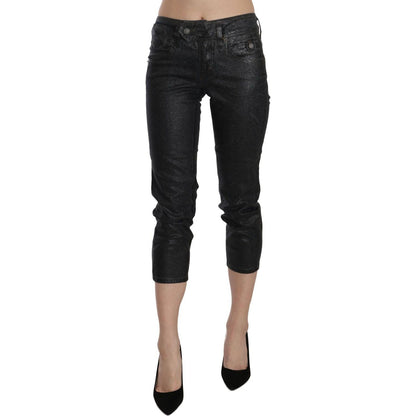 John Galliano Black Washed Mid Waist Slim Leg Cropped Denim Pants