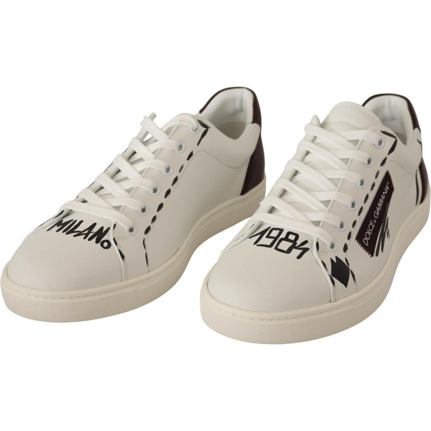 Dolce & Gabbana White Bordeaux Leather Low Tops Sneakers MV3973 - 39.5