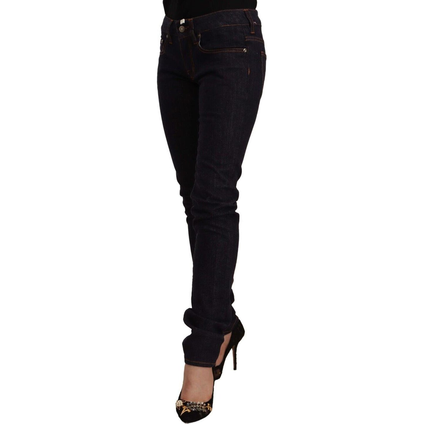 GF Ferre Black Mid Waist Cotton Denim Skinny Jeans