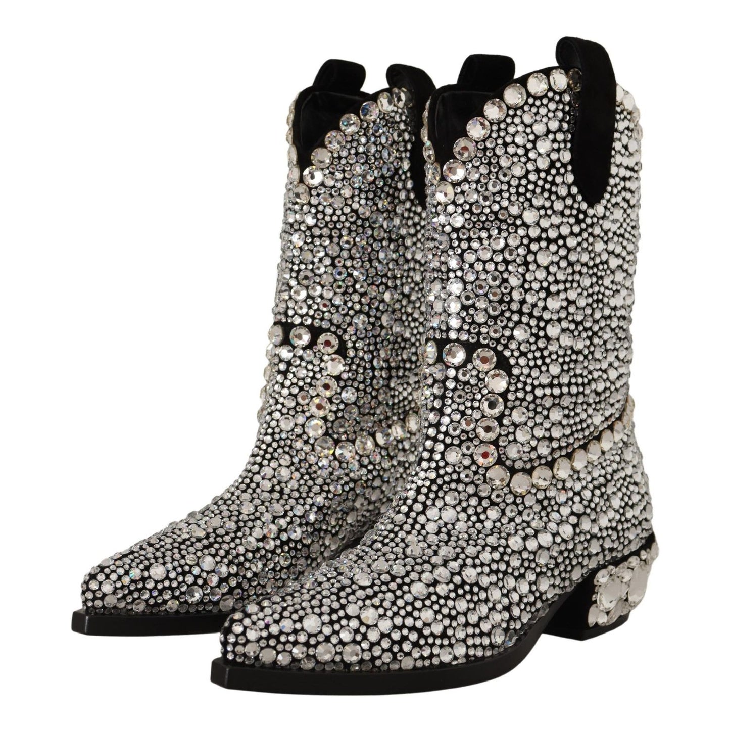 Dolce & Gabbana Black Suede Strass Crystal Cowgirl Boots
