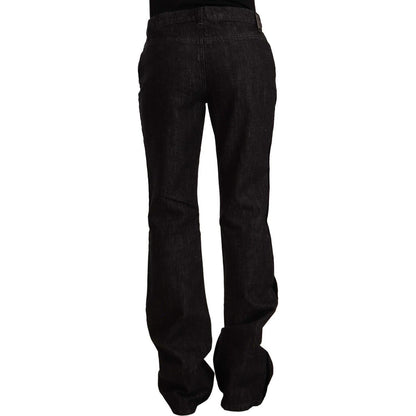 GF Ferre Black Mid Waist Cotton Denim Straight Boot Cut Jeans