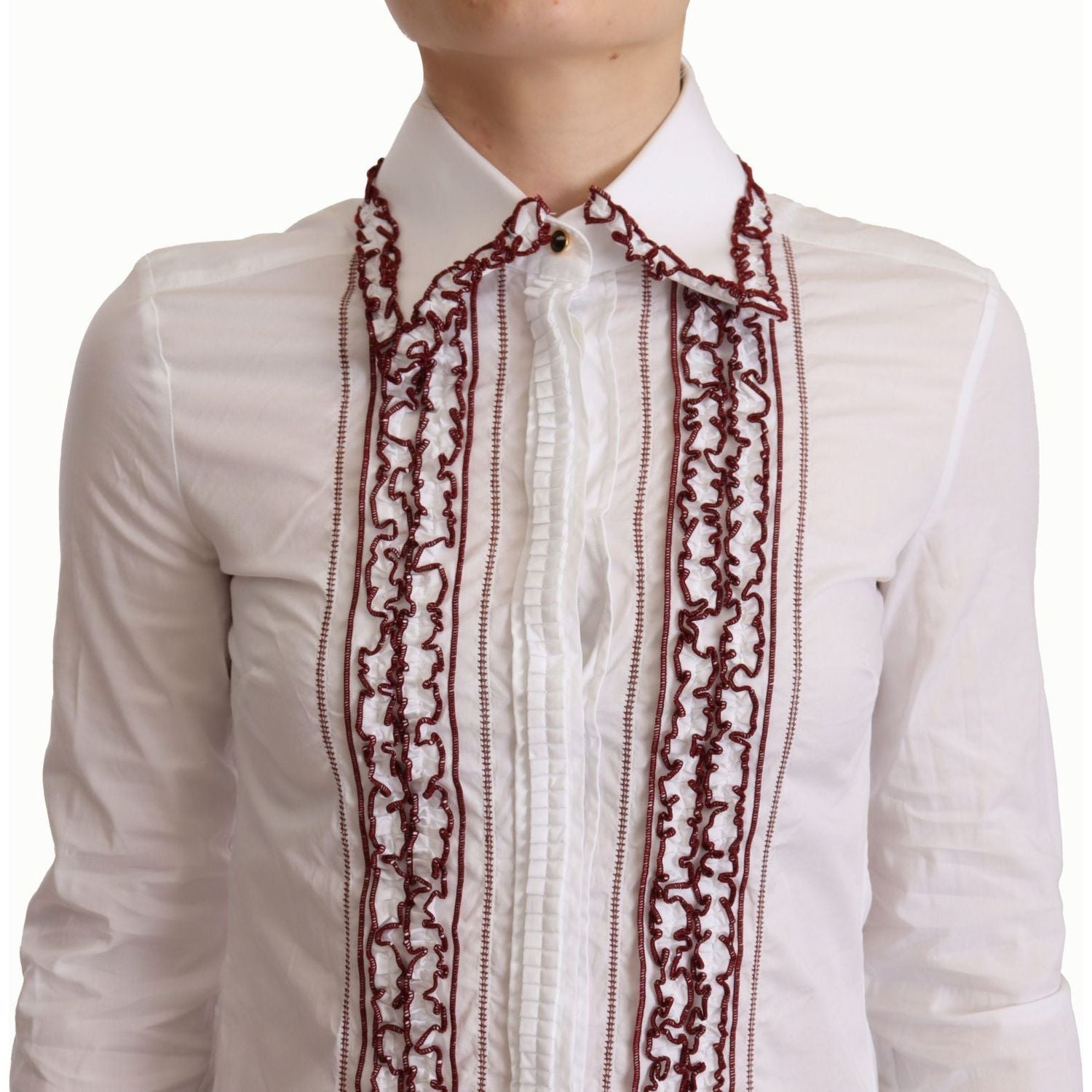 优雅白色棉质长袖 Polo 衫