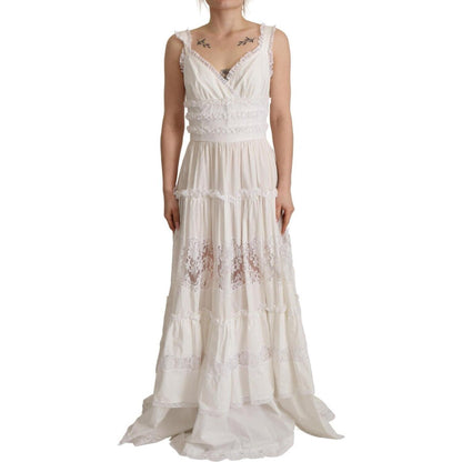 Dolce & Gabbana White Cotton Tiered Long Maxi A-line Dress