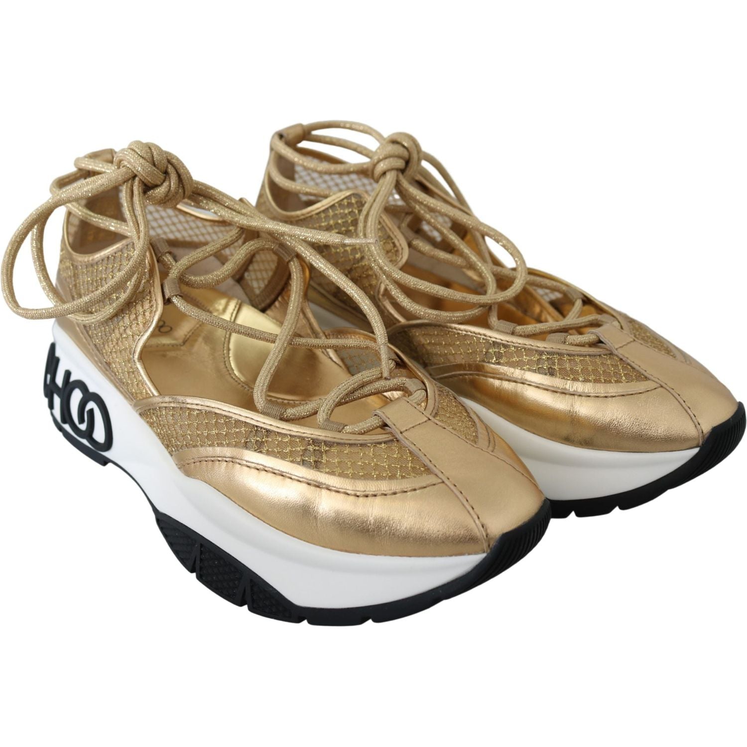 حذاء رياضي من الجلد الشبكي من Jimmy Choo Golden Glamour