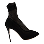Dolce & Gabbana Black Stretch Tulle Stretch Boots Shoes