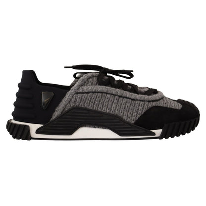 Dolce & Gabbana Black Gray Fabric Lace Up NS1 Sneakers Shoes