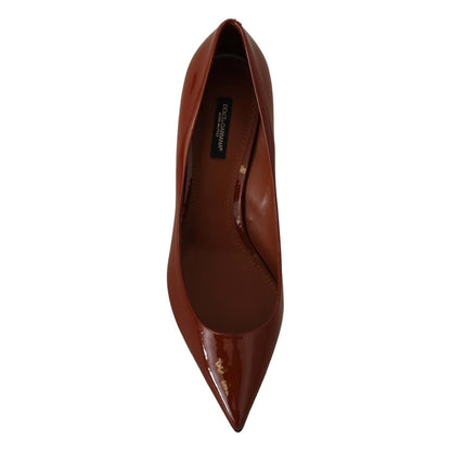 Dolce & Gabbana Brown Kitten Heels Pumps Patent Leather Shoes