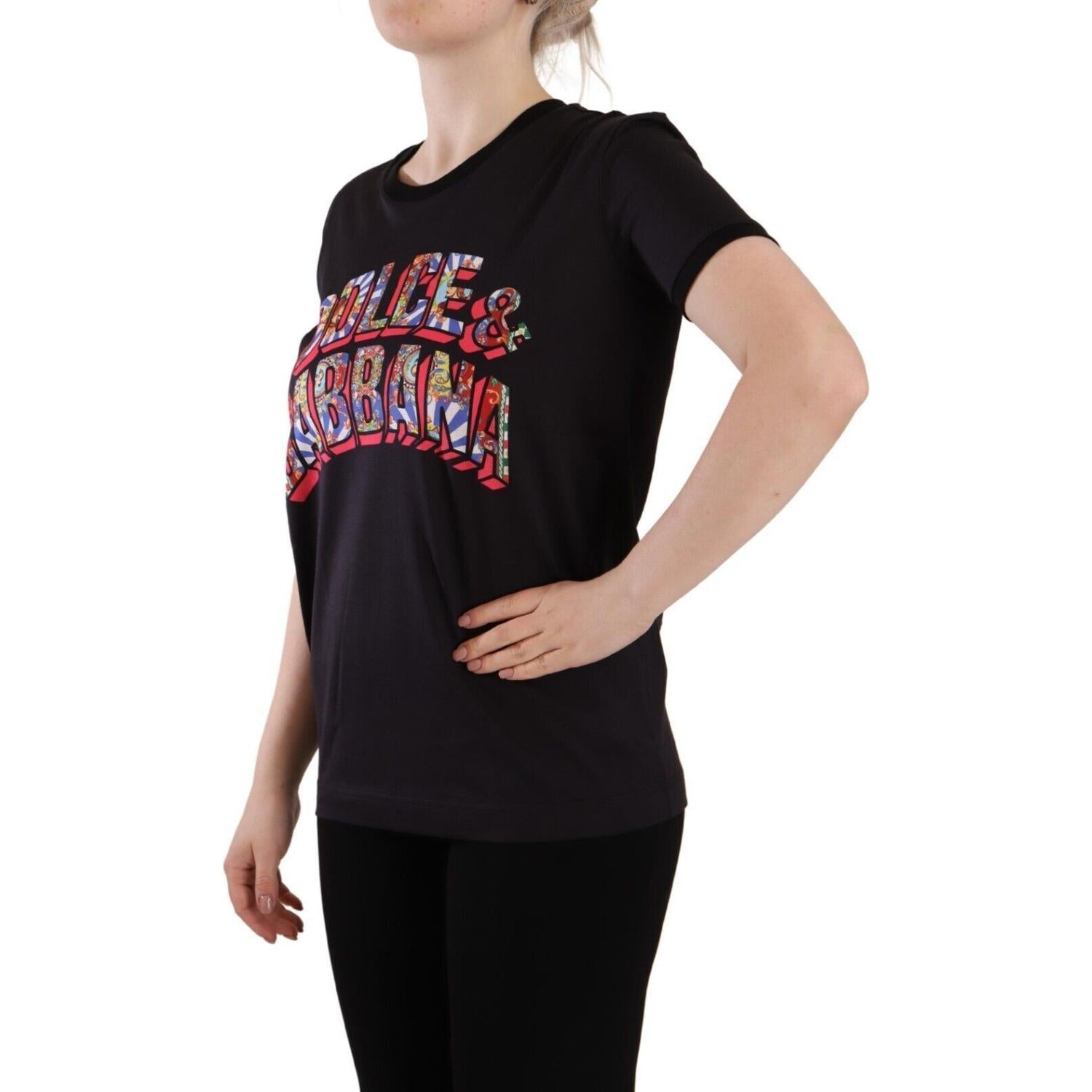 时尚黑色圆领徽标 T 恤