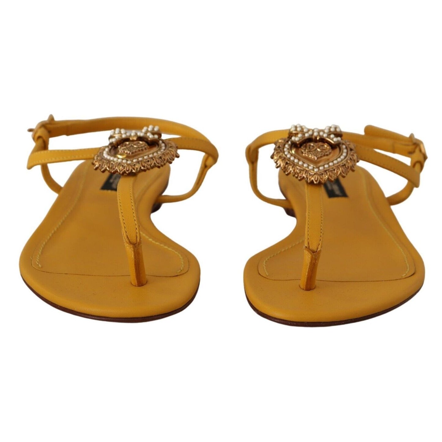 Dolce & Gabbana Mustard Leather Devotion Flats Sandals Shoes