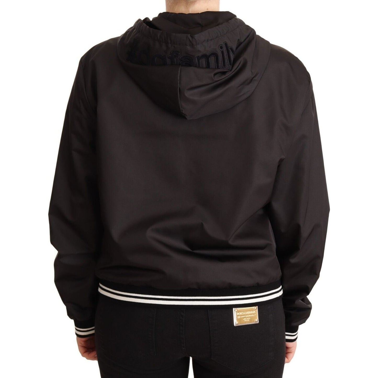 Dolce & Gabbana Black Polyester Hooded Bomber Full Zip Jacket