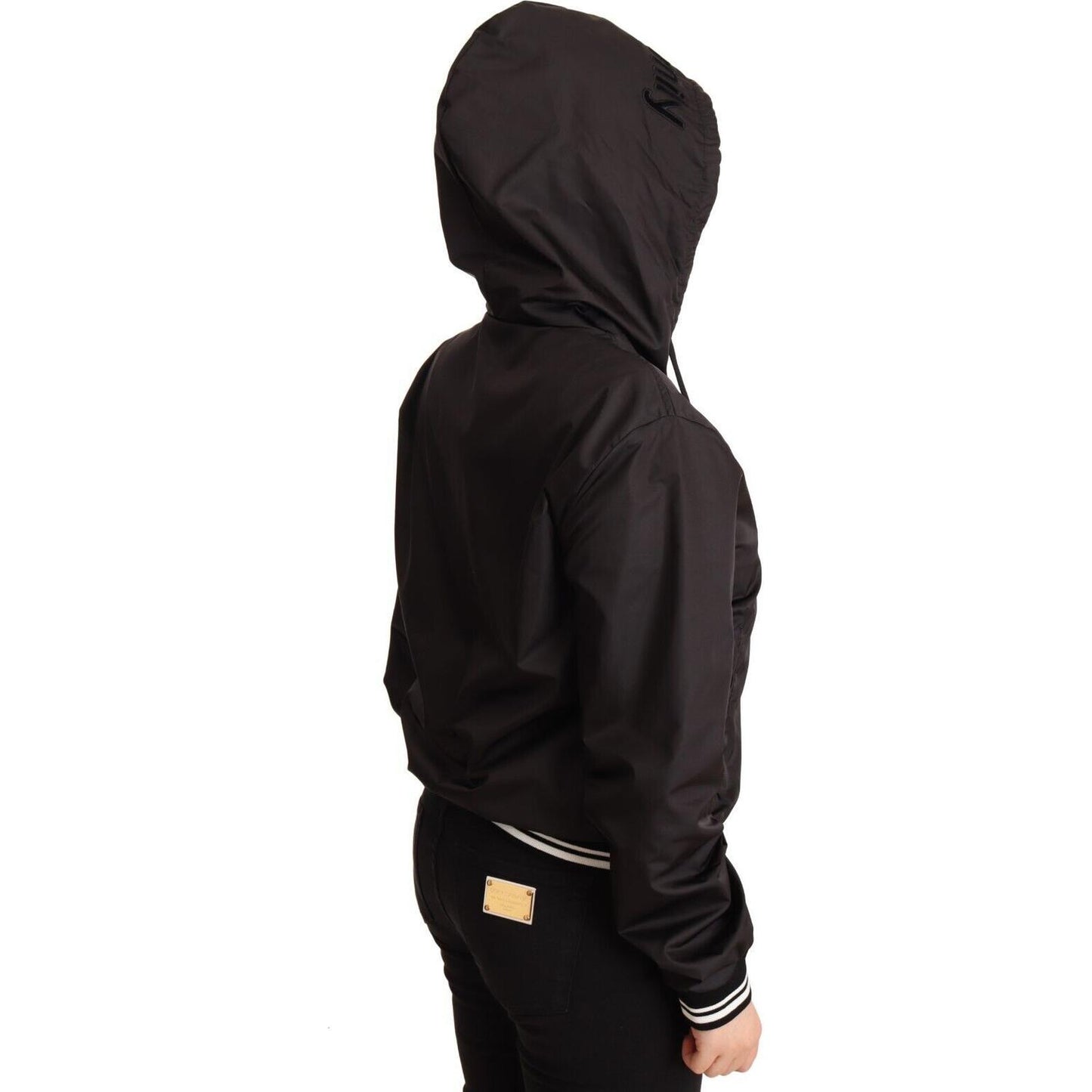 Dolce & Gabbana Black Polyester Hooded Bomber Full Zip Jacket