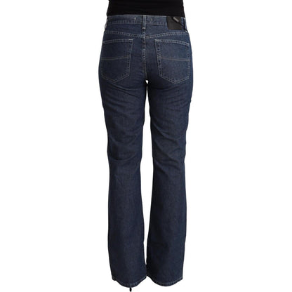 GF Ferre Blue Cotton Mid Waist Flared Denim Jeans