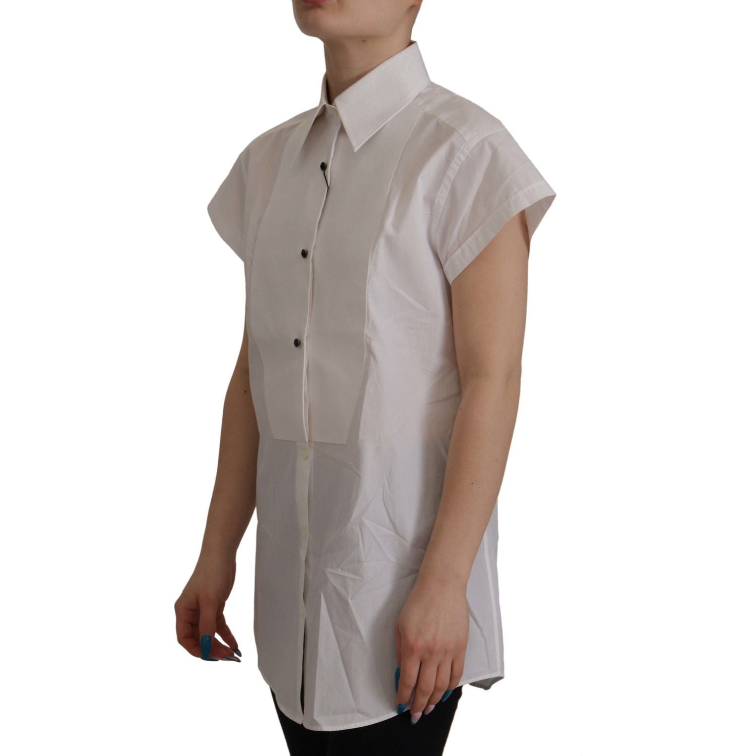 带水晶纽扣的优雅无袖礼服衬衫