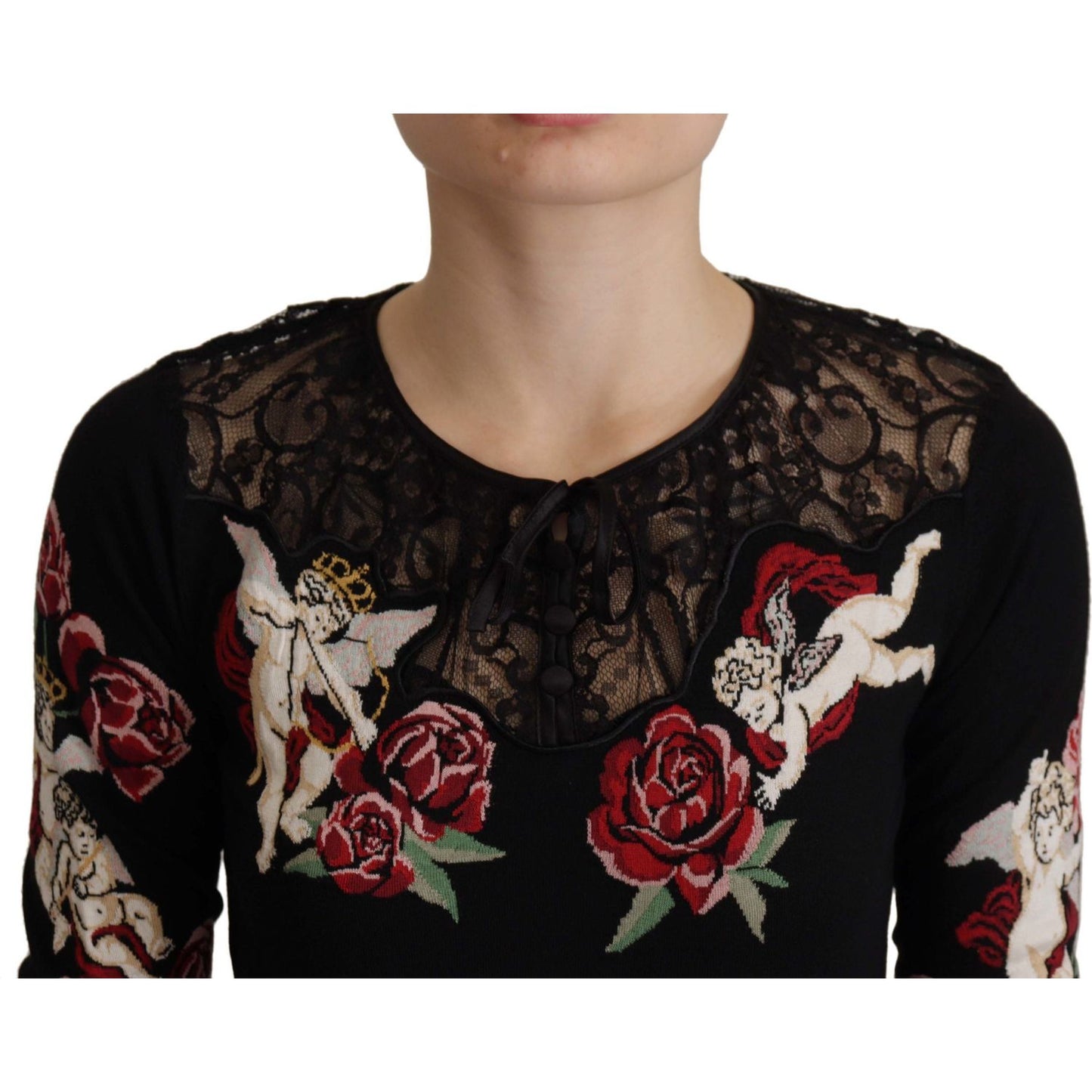Dolce & Gabbana Black Lace Angel Roses Cardigan Sweater