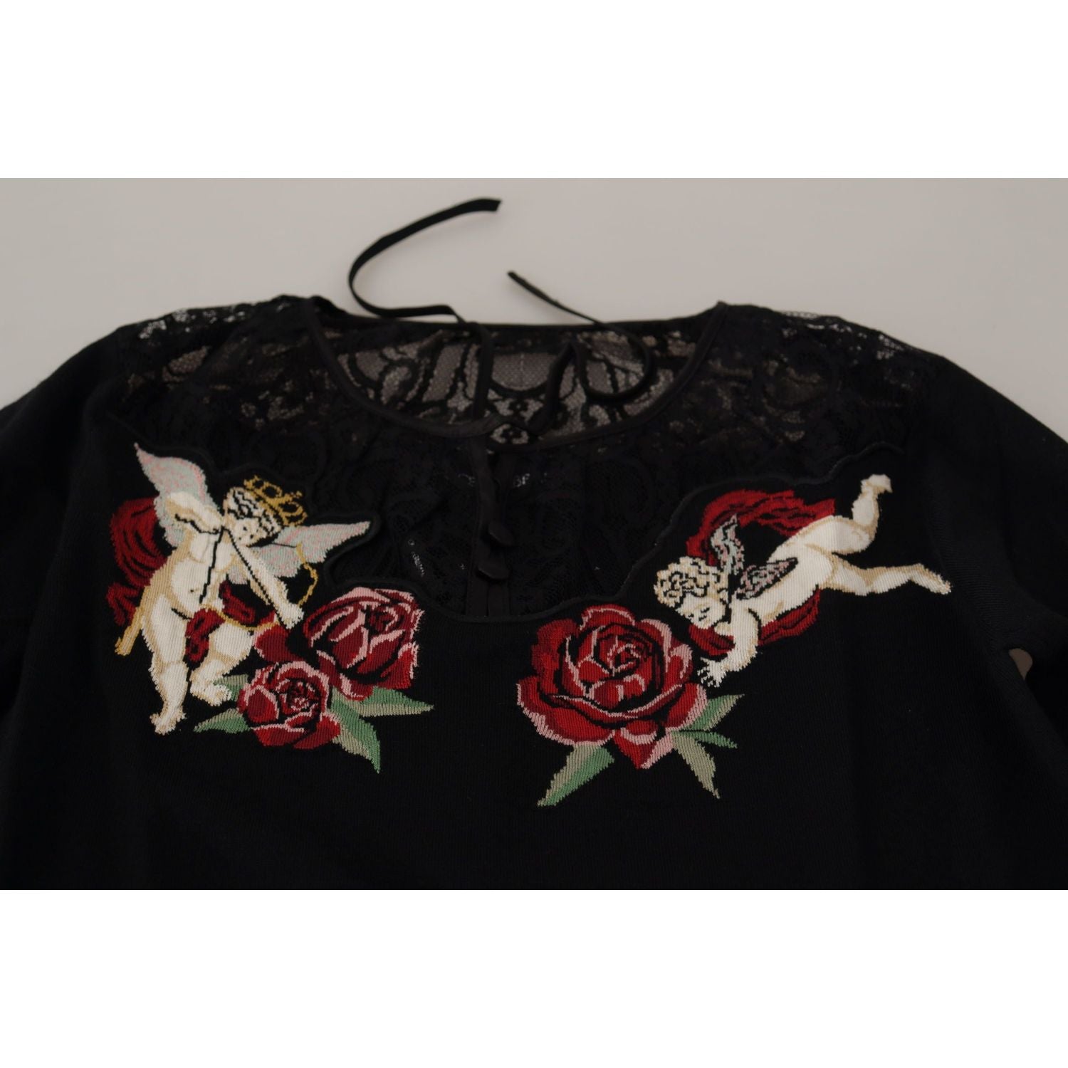 Dolce & Gabbana Black Lace Angel Roses Cardigan Sweater