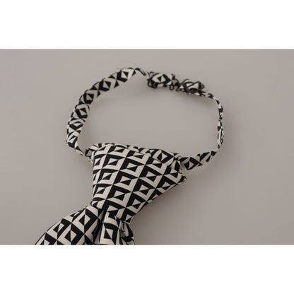 Dolce & Gabbana Black White Geometric 100% Silk Adjustable Accessory Tie