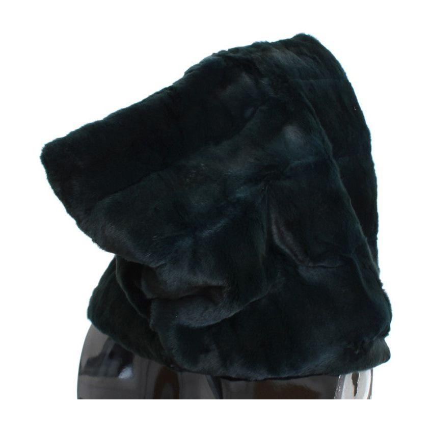 Dolce & Gabbana Green Weasel Fur Crochet Hood Scarf Hat SIG18221