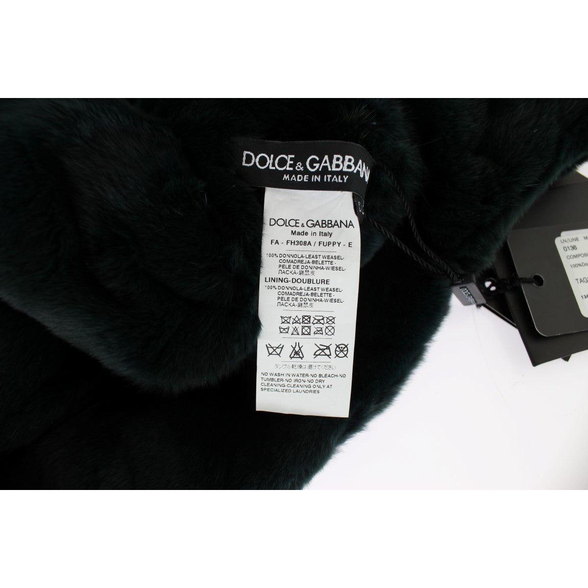 Dolce & Gabbana Green Weasel Fur Crochet Hood Scarf Hat SIG18221