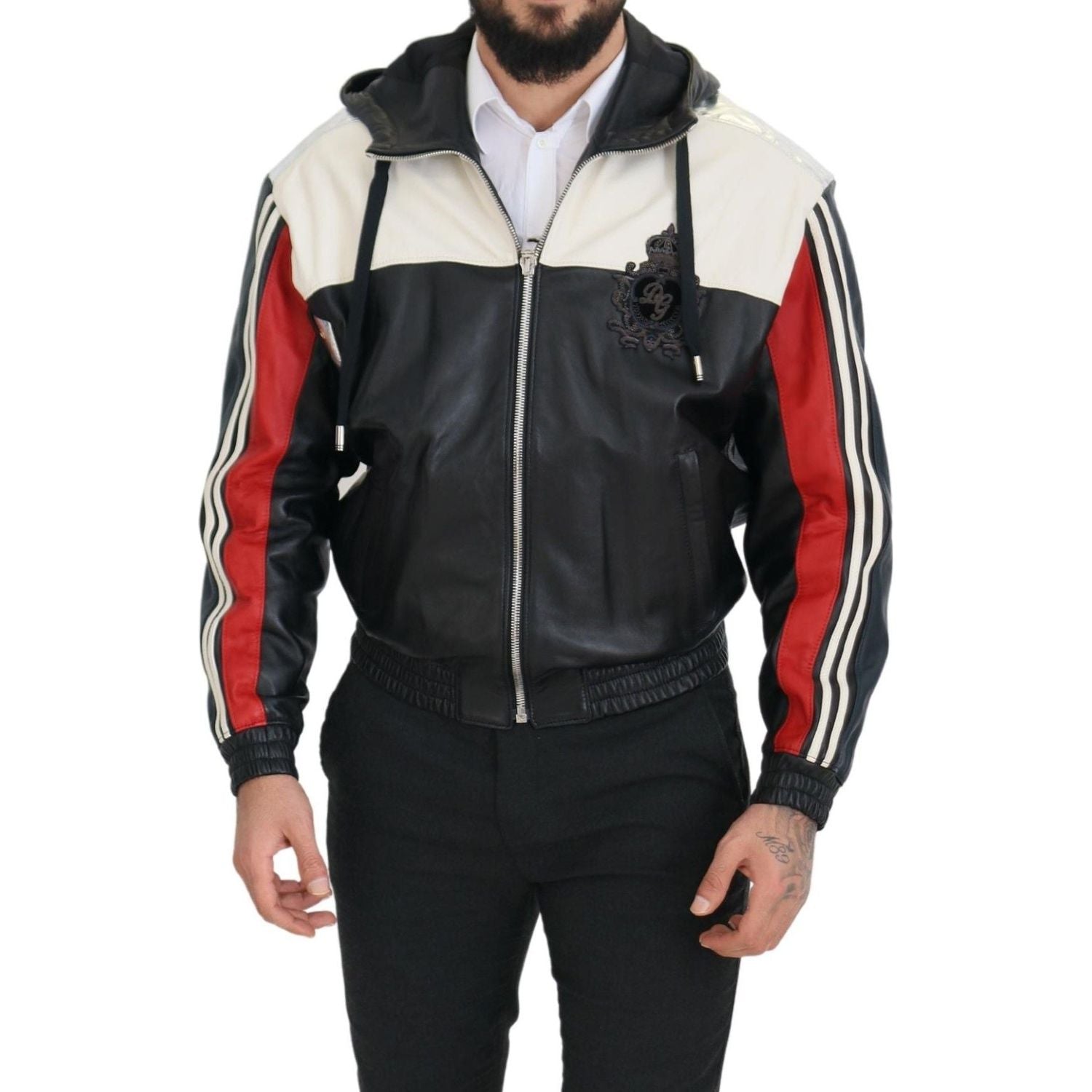 جاكيت بومبر من الجلد الأسود الفاخر من دولتشي آند غابانا