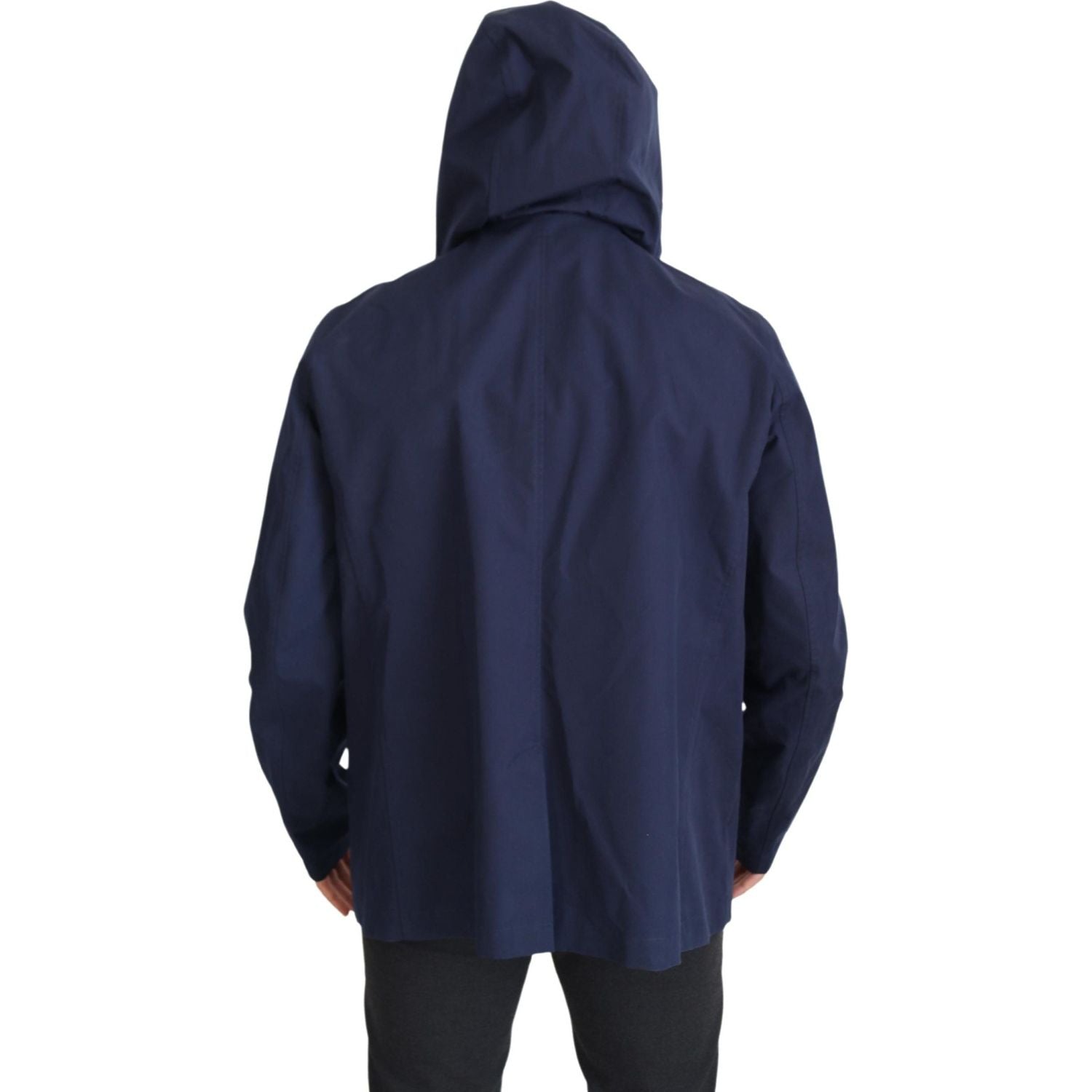 Dolce & Gabbana Blue Hooded Double Breasted Coat Jacket