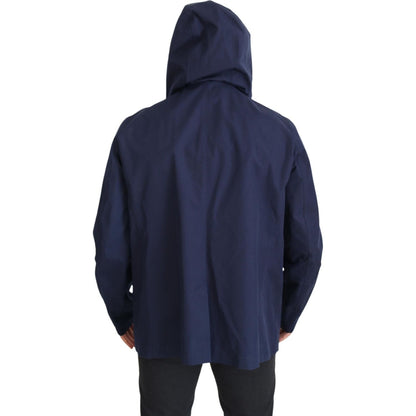 Dolce & Gabbana Blue Hooded Double Breasted Coat Jacket