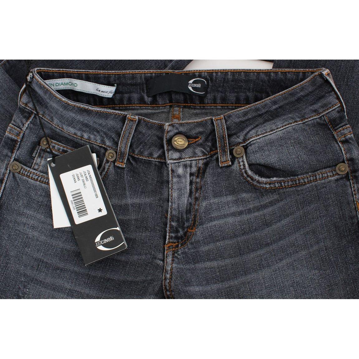 بنطلون جينز كافالي بقصّة Slim Fit باللون الأخضر الماسي والأزرق