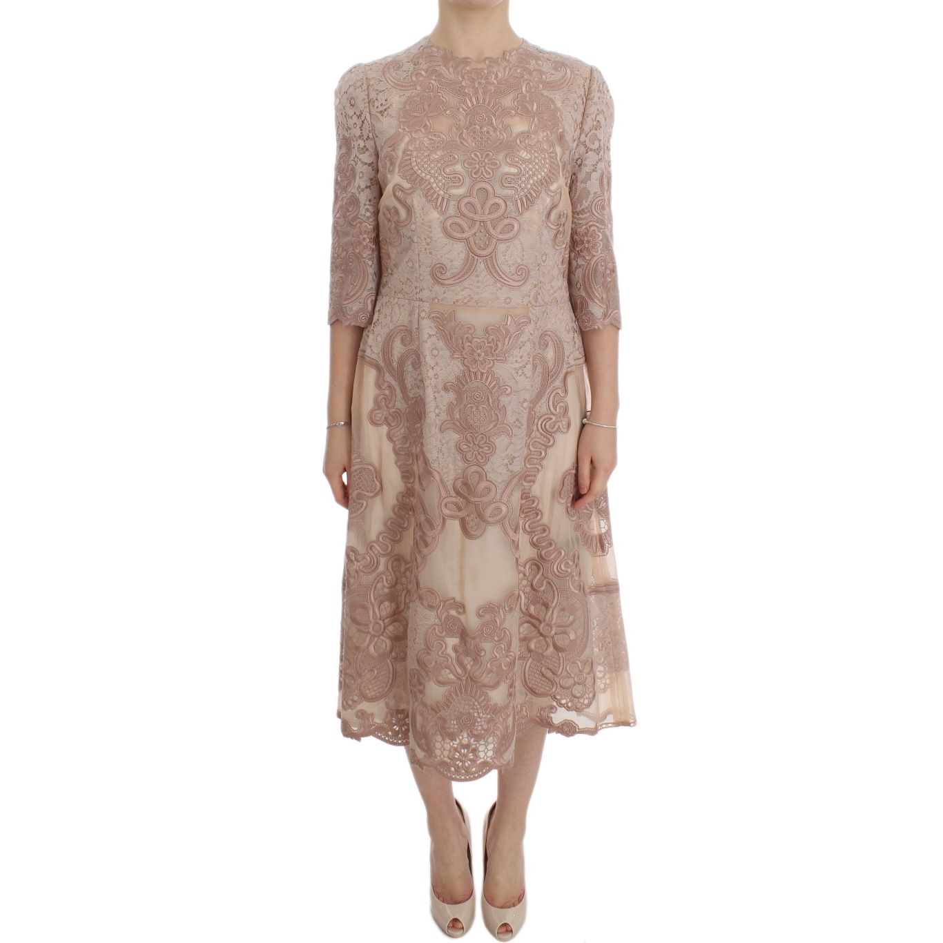 Dolce & Gabbana Pink Silk Lace Ricamo Shift Gown Dress