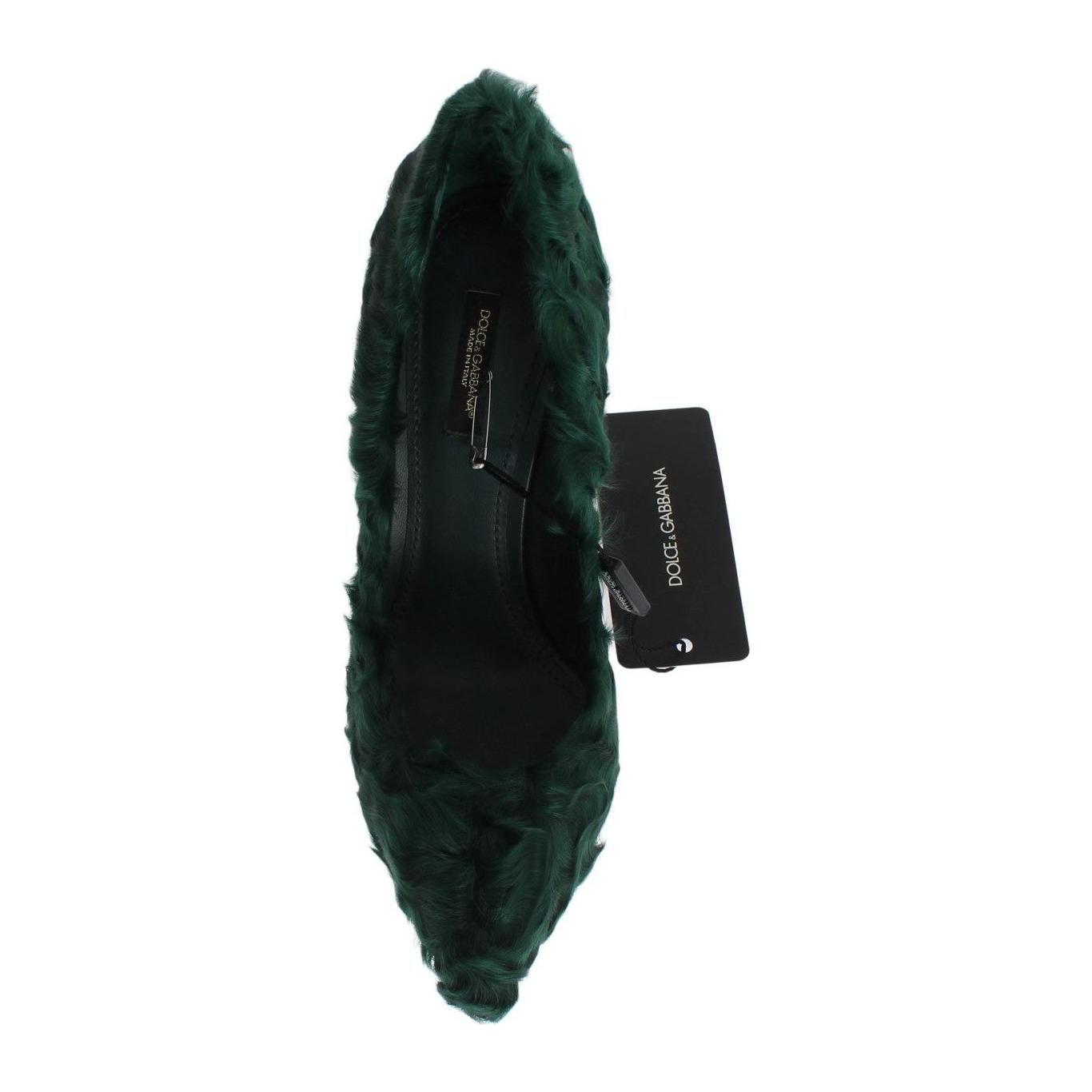 Dolce & Gabbana Green Xiangao Lamb Fur Leather Pumps