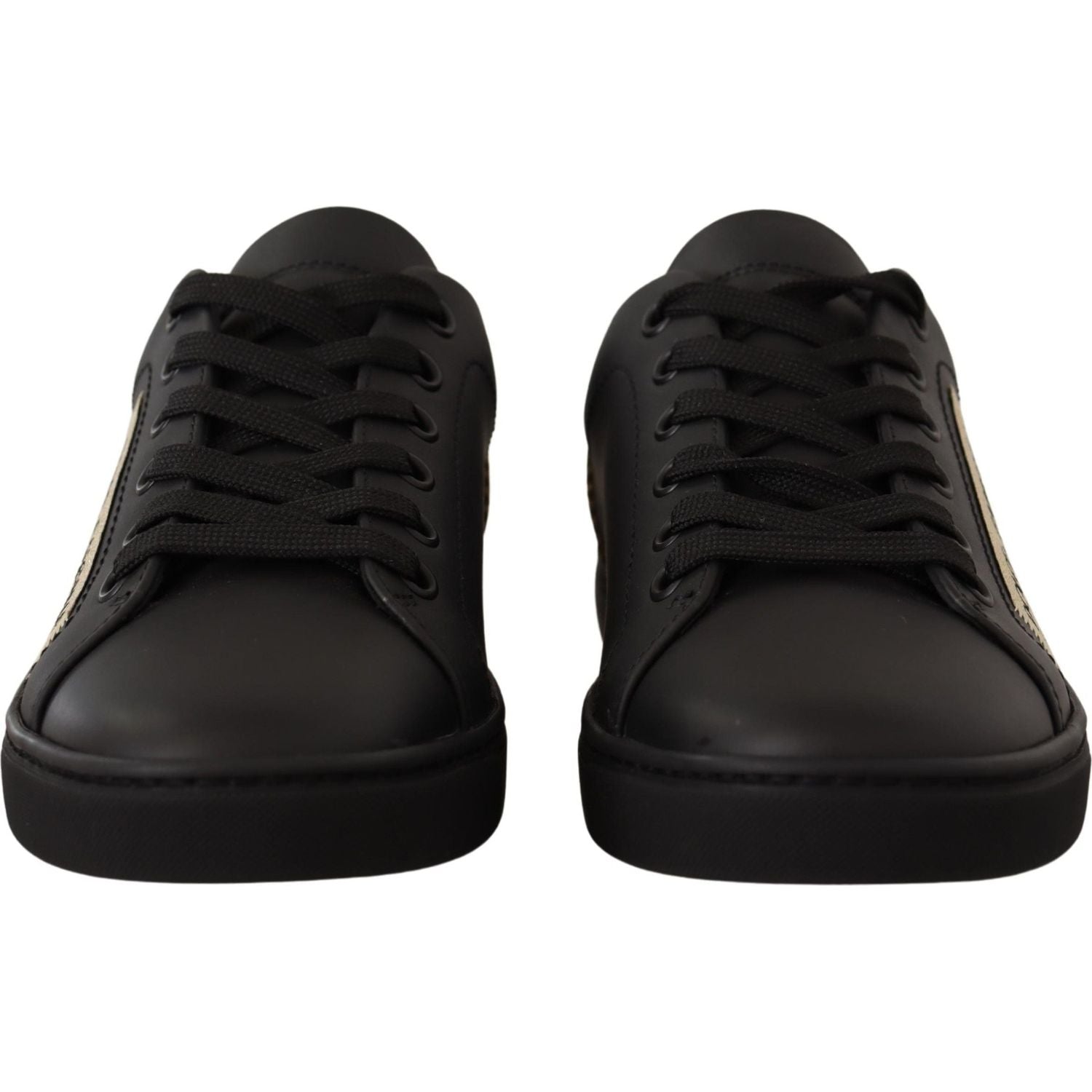 Dolce & Gabbana Black Gold Leather Low Top Sneakers Womens Shoes
