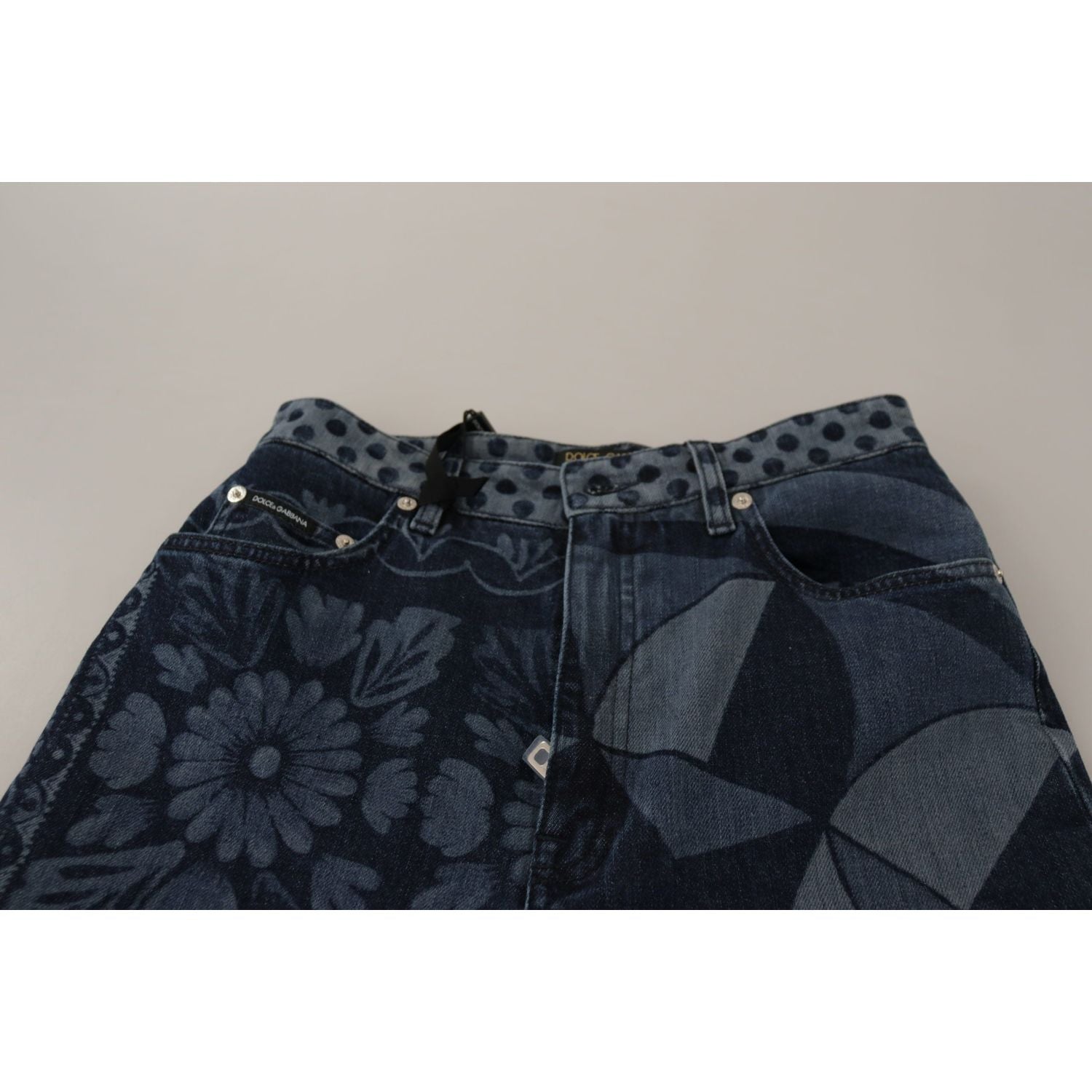 优雅花卉高腰紧身牛仔裤