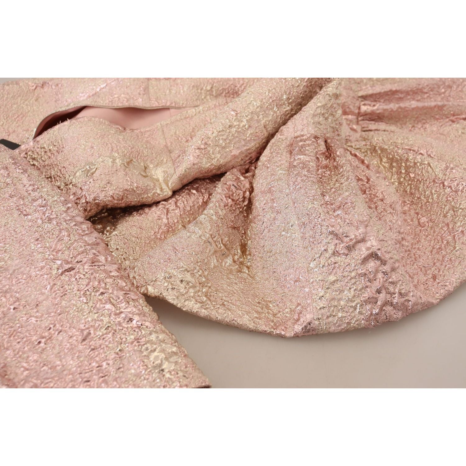 优雅粉色提花中长款直筒连衣裙