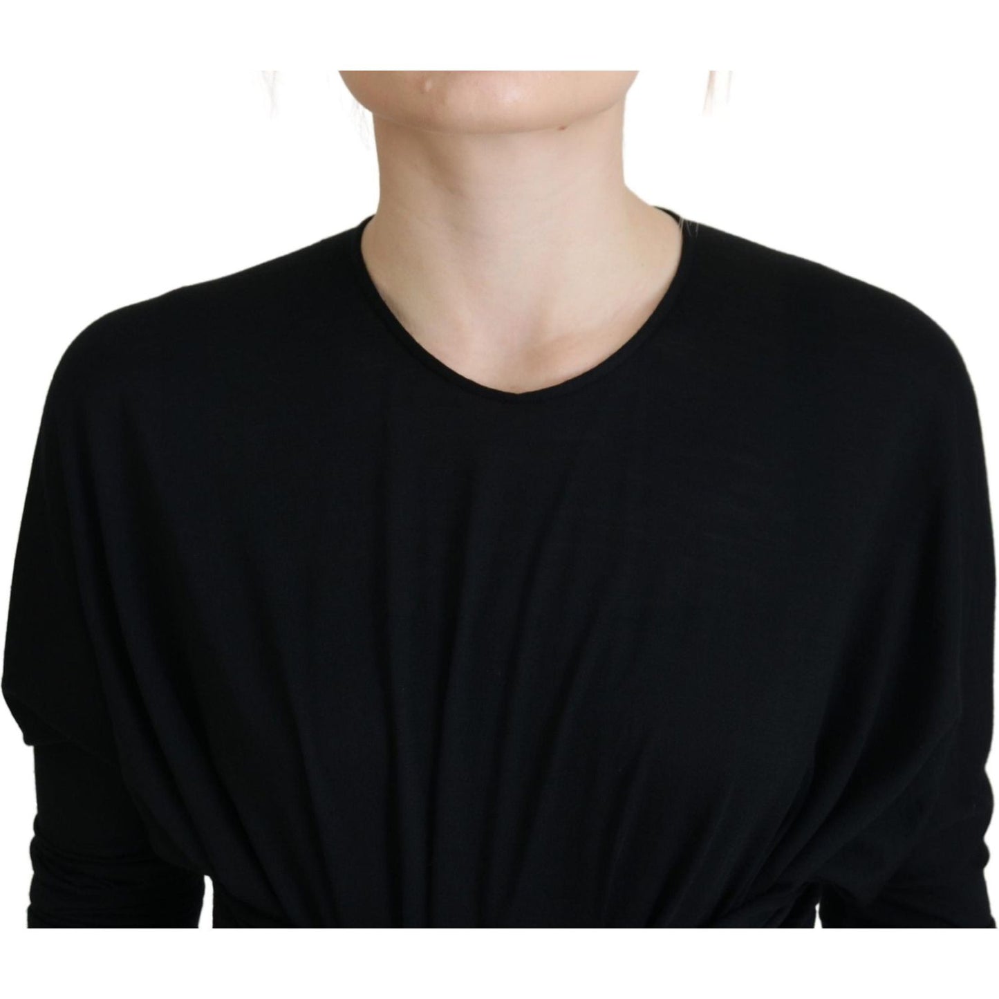 Dolce & Gabbana Black Sheath Midi Gown Wool Wrap Dress