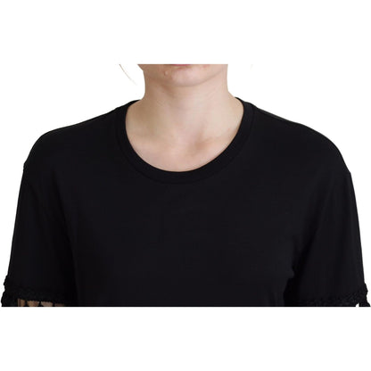 Dolce & Gabbana Black T-shirt Blouse Tassle Cotton Blouse