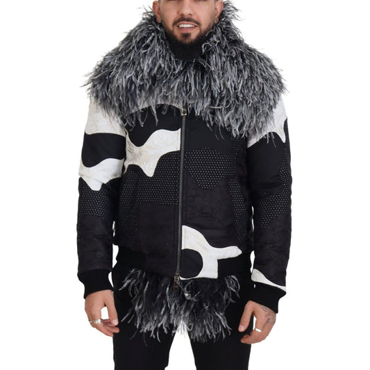 Dolce & Gabbana Black White Fur Shearling Full Zip Jacket