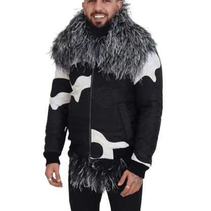Dolce & Gabbana Black White Fur Shearling Full Zip Jacket