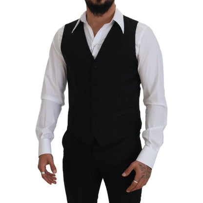 Dolce & Gabbana Black Virgin Wool Waistcoat Formal Dress Vest