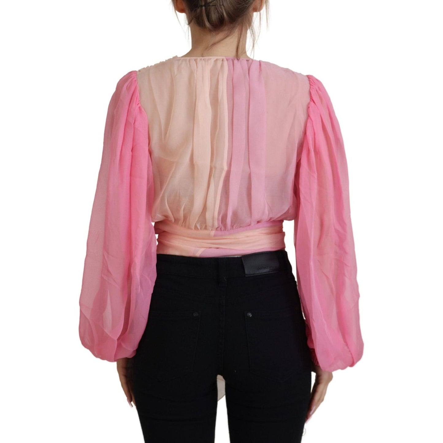 Dolce & Gabbana Pink Silk Wrap Long Sleeves Blouse Top