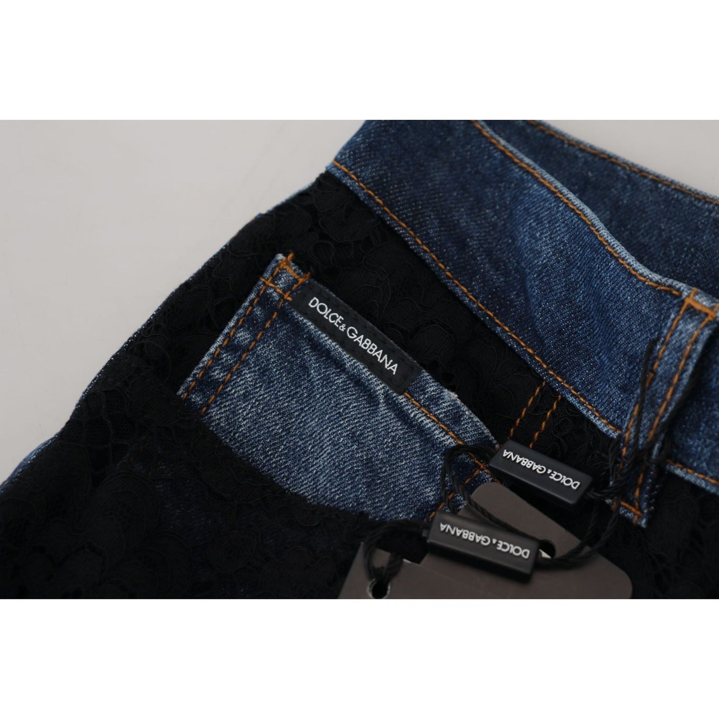 Dolce & Gabbana Black Floral Lace Front Skinny Denim Jeans Jeans & Pants