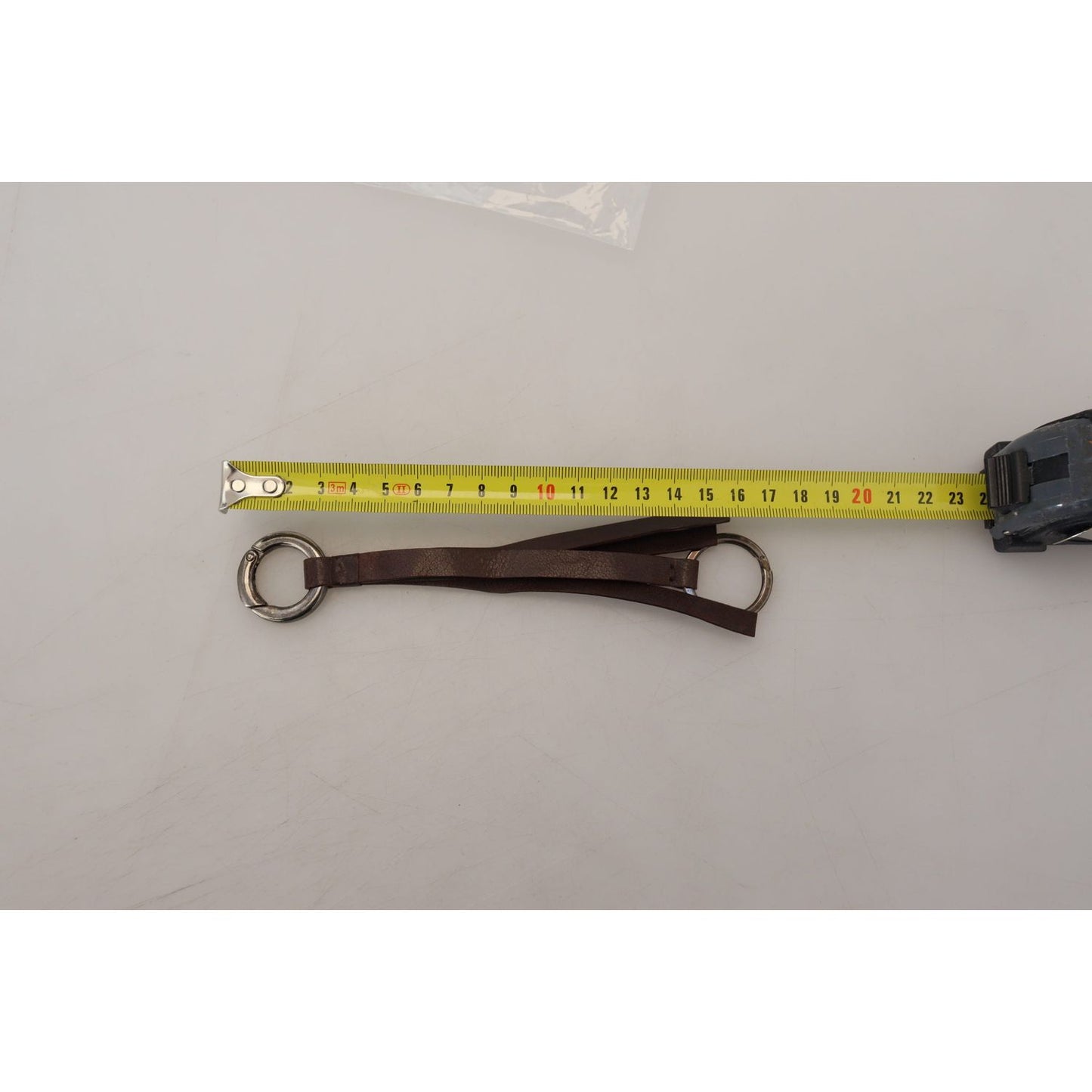 Costume National Brown Leather Silver Tone Metal Keyring Keychain