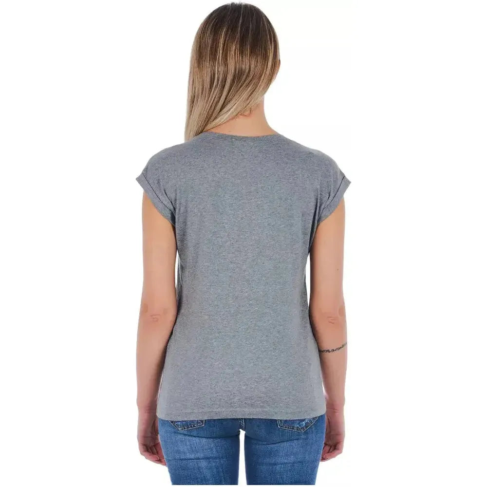 Frankie Morello Gray Cotton Women T-Shirt FR-21738-XS