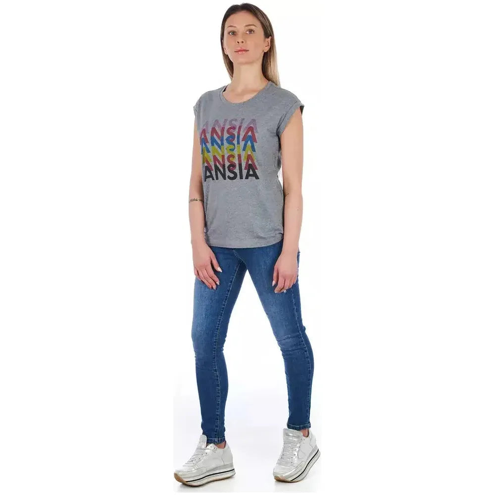 Frankie Morello Gray Cotton Women T-Shirt FR-21738-XS