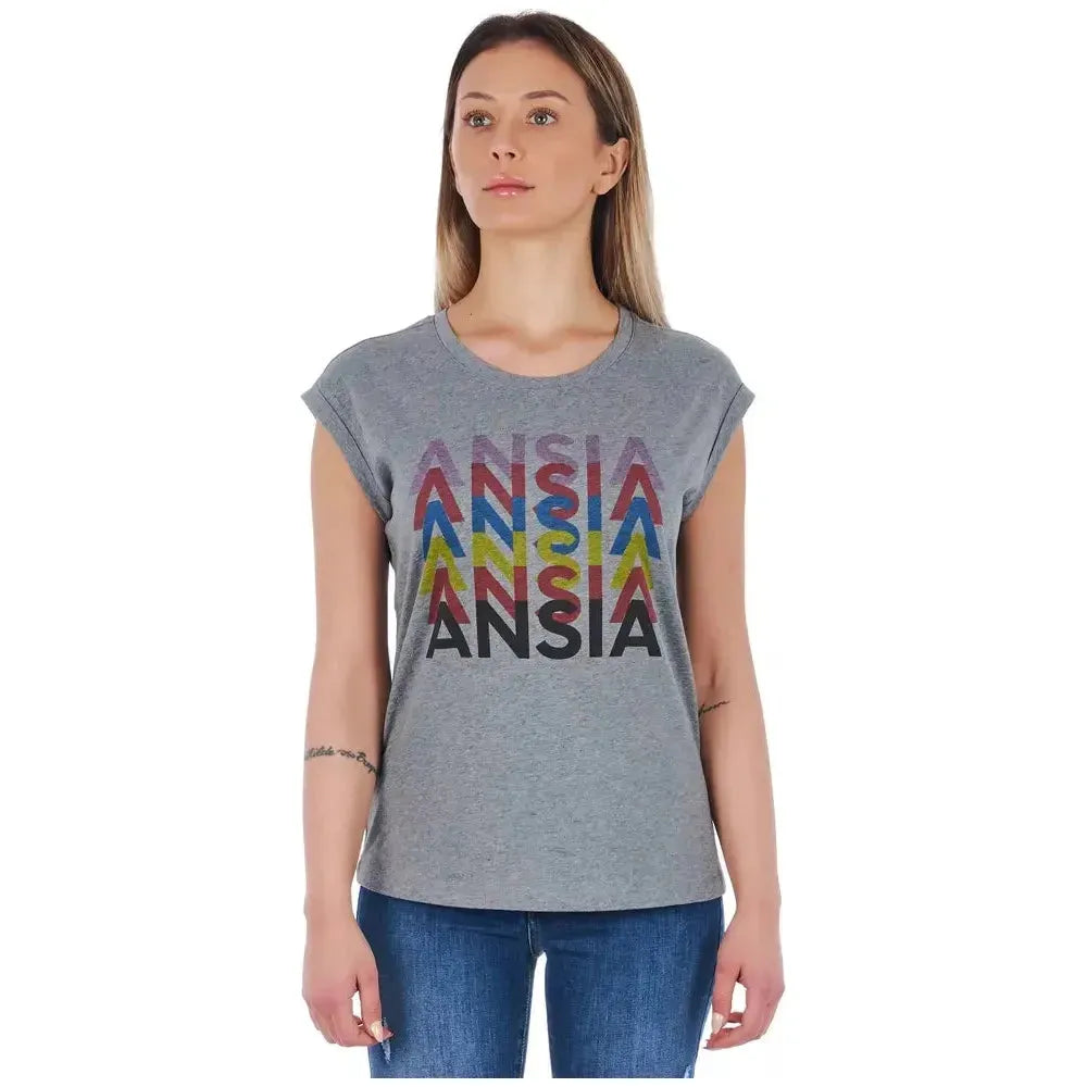 Frankie Morello Gray Cotton Women T-Shirt FR-21738-XS