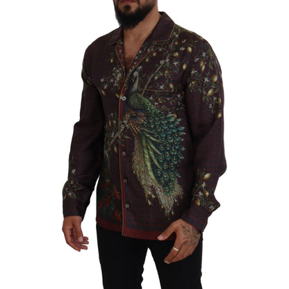 Dolce & Gabbana Bordeaux Ostrich Silk Satin Casual Mens Shirt