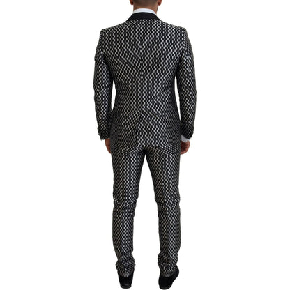 Dolce & Gabbana Black White Silk MARTINI Slim Fit Suit
