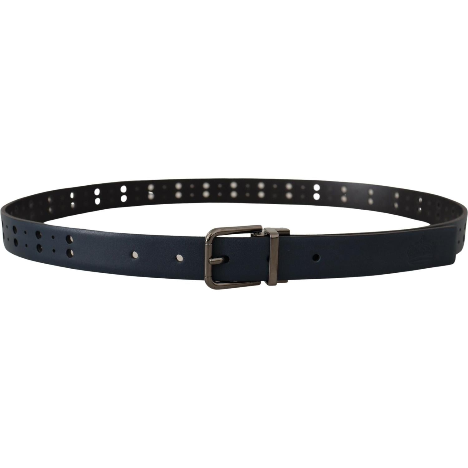 Dolce & Gabbana Blue Perforated Skinny Leather Metal Buckle Belt